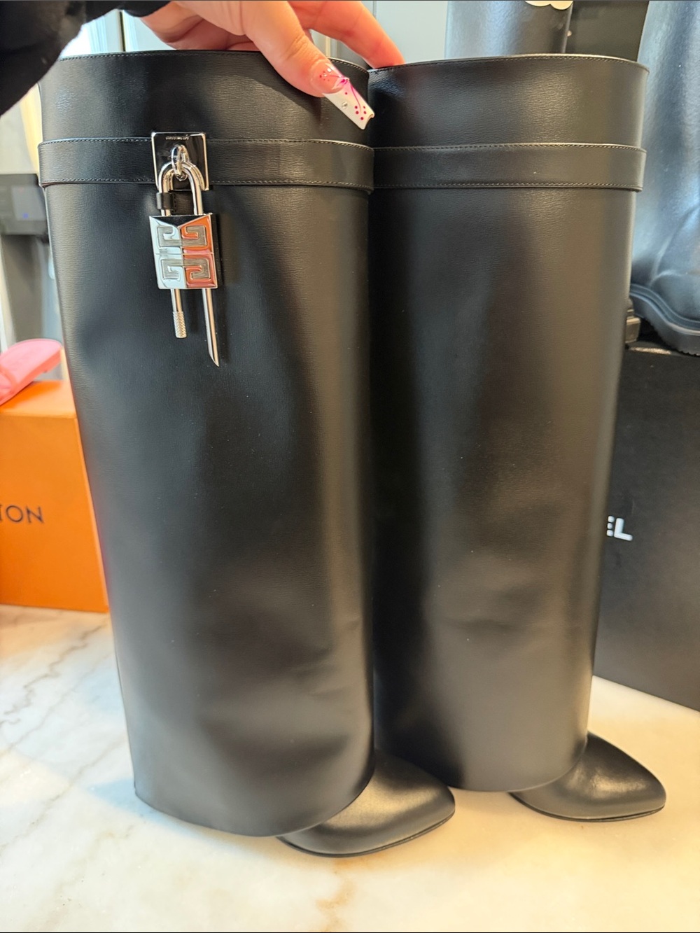 Givenchy SHARK BOOTS Black Leather with Silver Padlock Accent